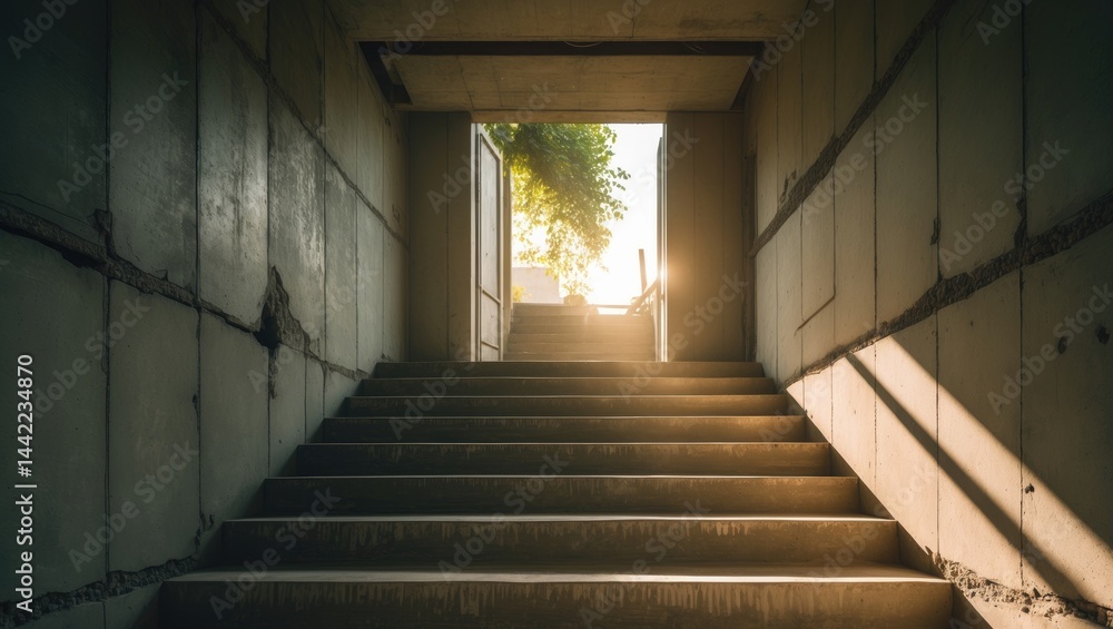 Fototapeta premium Construction site featuring stair cement inside building with text area