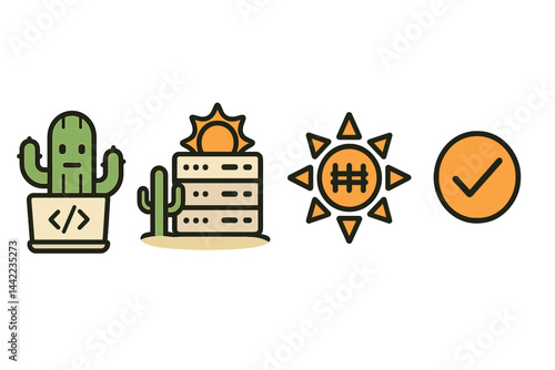 Icons for data centers include mascots, racks, cooling systems, and reliability symbols