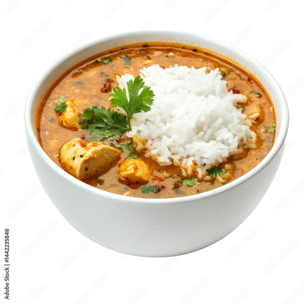 Rice in spicy Indian mulligatawny with chicken soup in white bow
Rice in spicy Indian mulligatawny with chicken soup in white bow
