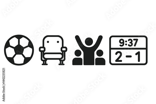 Flat icons for football fans that embody team spirit and necessary match elements