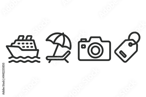 Holiday symbols in a minimalist flat design for seaside escapes and unwinding