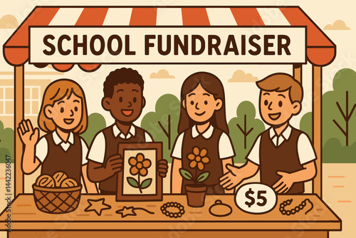 A flat educational setting highlighting creativity and charitable endeavors