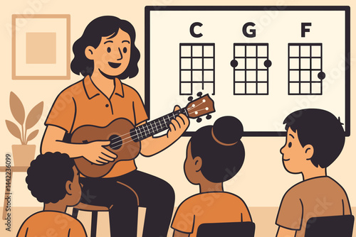 A music lesson with a flat tone that emphasizes practical skills