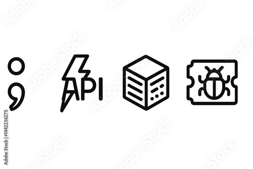 Icons for developer documentation display syntax, power, backend, and issues