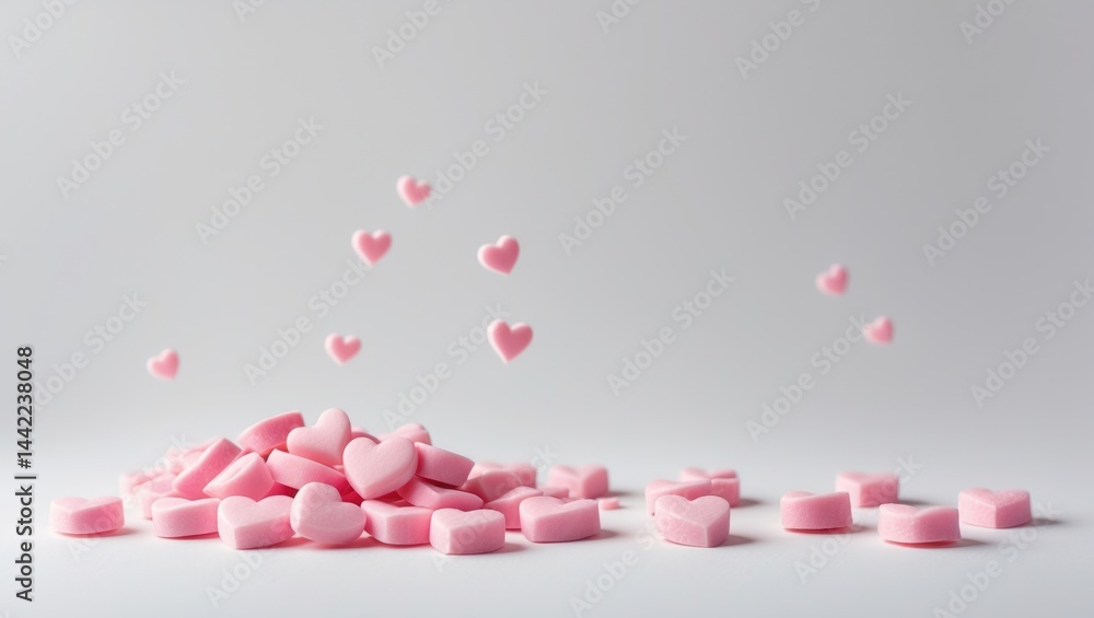 Pink heart designs on a white surface Pink heart designs on a white surface