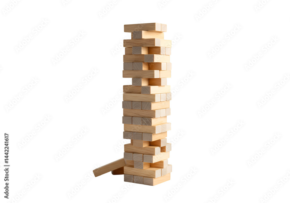 Jenga Tower Game Wooden Blocks Stacking Challenge isolated on transparent background Jenga Tower Game Wooden Blocks Stacking Challenge isolated on transparent background