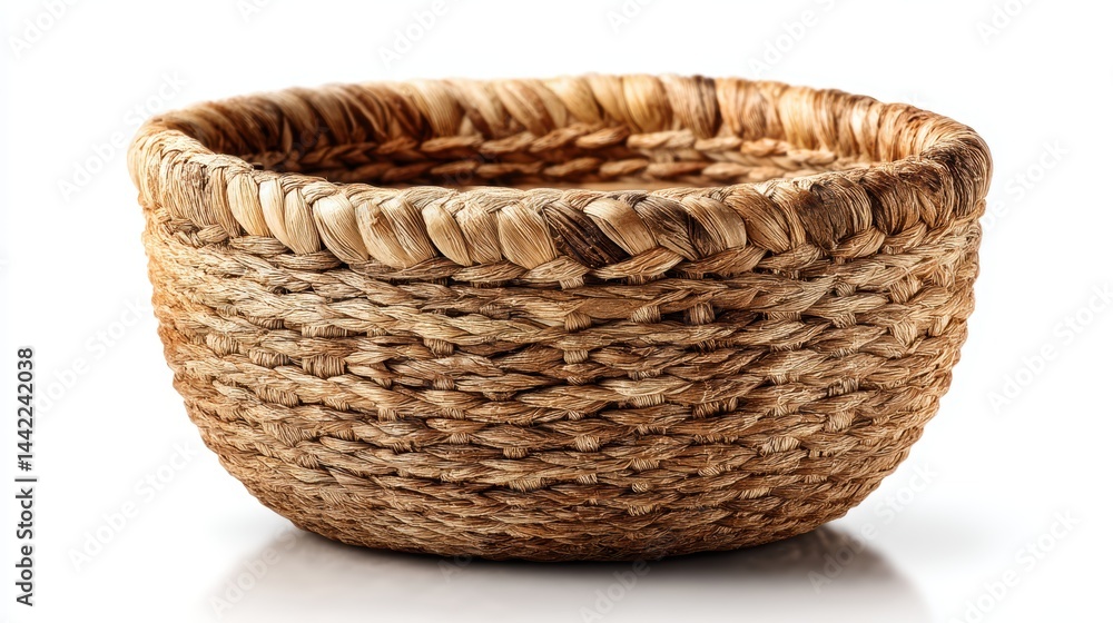 a handwoven basket on a white isolated background, natural and charming design a handwoven basket on a white isolated background, natural and charming design