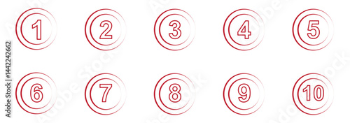 Simple round numbers icon set in line style. Set of 1-10 numbers simple circle style symbol sign for apps and website, vector illustration.