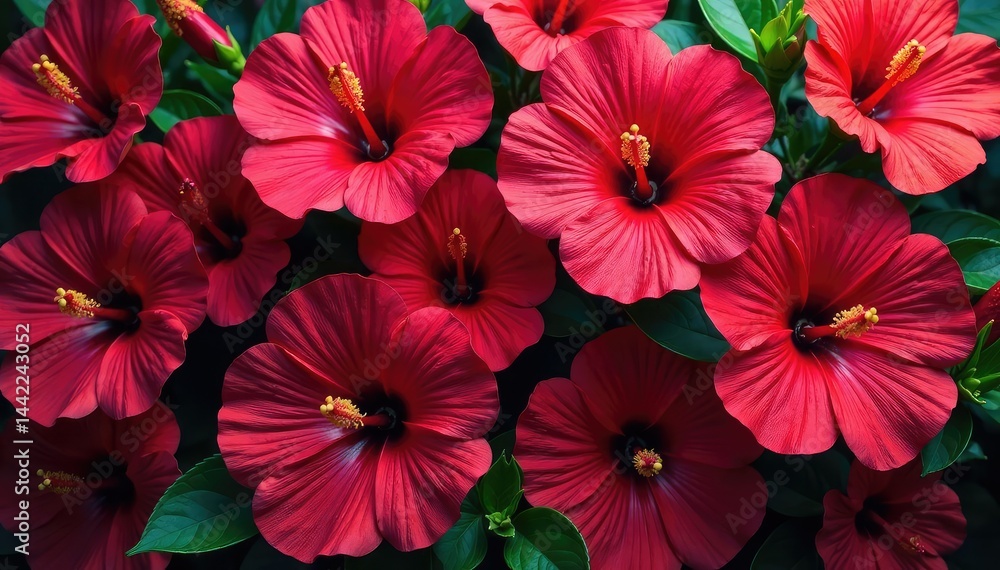 custom made wallpaper toronto digitalBold, stylized hibiscus blooms in vibrant hues, densely arranged, bloom, leaf, dense