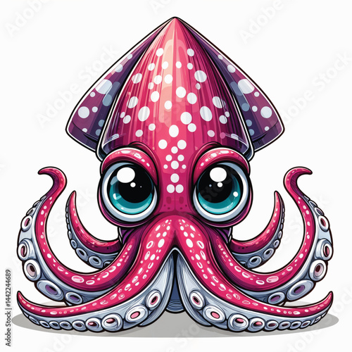 Cute Cartoon Squid vector illustration isolated