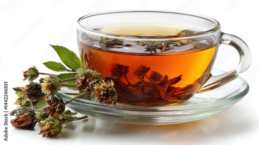 Fototapeta premium a fresh cup of herbal tea on a white isolated background, calming and warm look