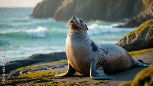 Ocean view with an elephant seal