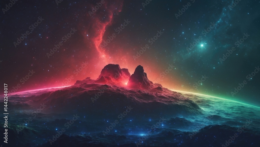 Naklejka premium Composition of gradients and spectral colors depicting outer space as a subject of imagination, creativity, and artistic painting within an infinite universe and science fiction theme