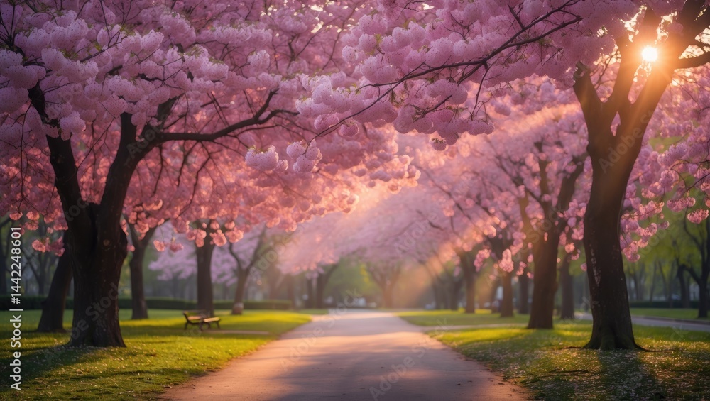 Fototapeta premium Park filled with flowering trees.