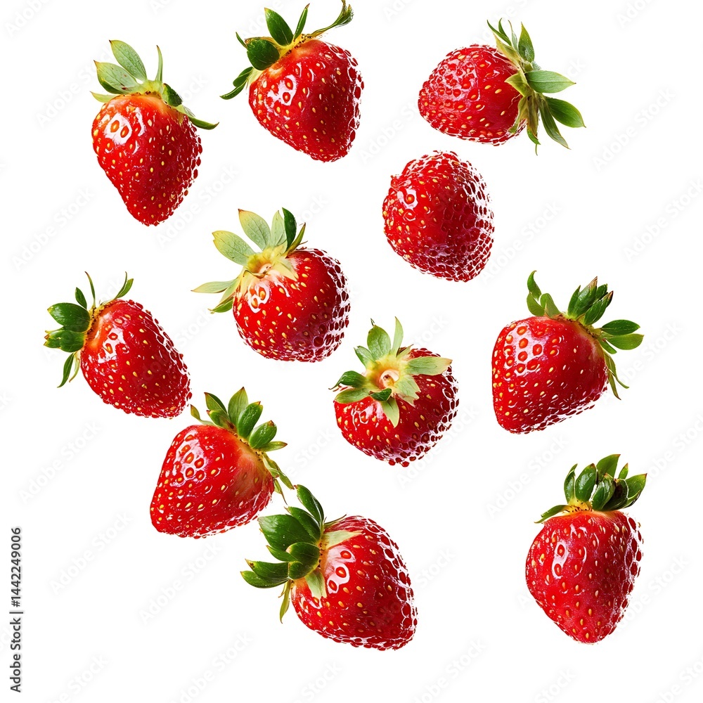Falling Strawberries on Transparent Background isolated on white background Falling Strawberries on Transparent Background isolated on white background