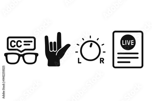 Accessibility-icons merging captions, sign, audio, and text