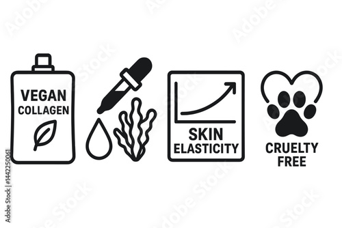 Beauty-nutrition icons tying pouch, algae, results, and ethics