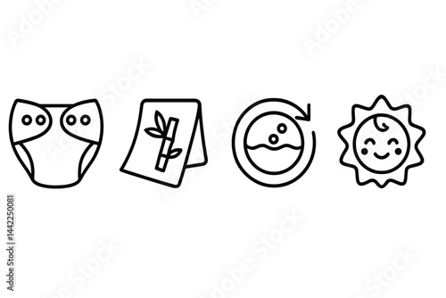 Parenting-green icons joining diaper, fiber, wash, and joy