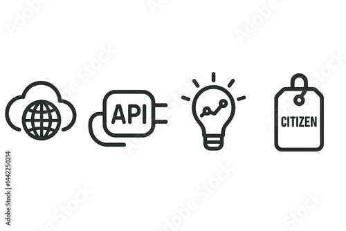 Open-data icons displaying cloud, connector, insight, and citizen