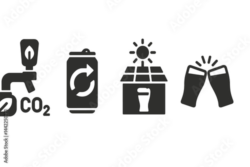 Brewery-green icons linking tap, can, power, and social joy