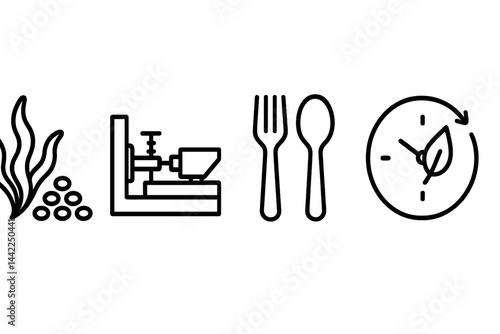 Bio-plastic icons linking pellet, mold, product, and decay time
