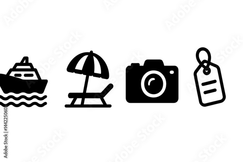 Holiday icons in a clean flat style for ocean getaways and relaxation