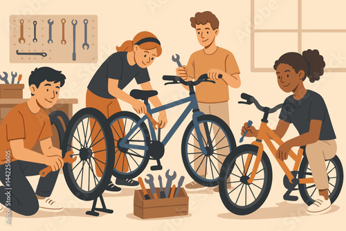 Flat hands-on education scene fostering practical skills