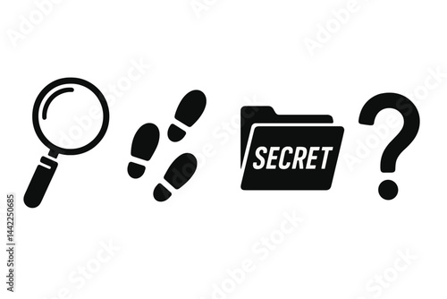 Sleuthing icons for detective stories or puzzle concepts