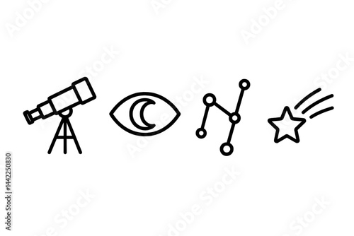 Night-sky icons portraying observation, focus, pattern, and wonder