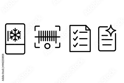Connected-kitchen icons showing cooling, scan, stock, and cooking ideas