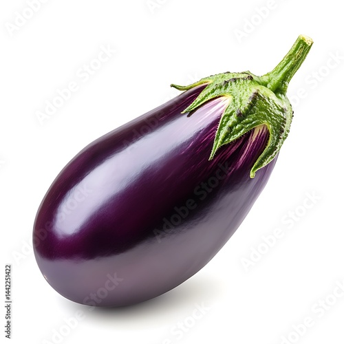 Glossy Purple Eggplant isolated on white background