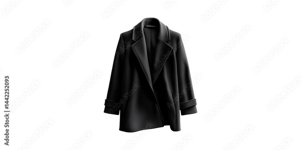 Black Wool Overcoat. Classic Fashion Outerwear For Winter And Fall Seasons Isolated On Transparent Background Black Wool Overcoat. Classic Fashion Outerwear For Winter And Fall Seasons Isolated On Transparent Background