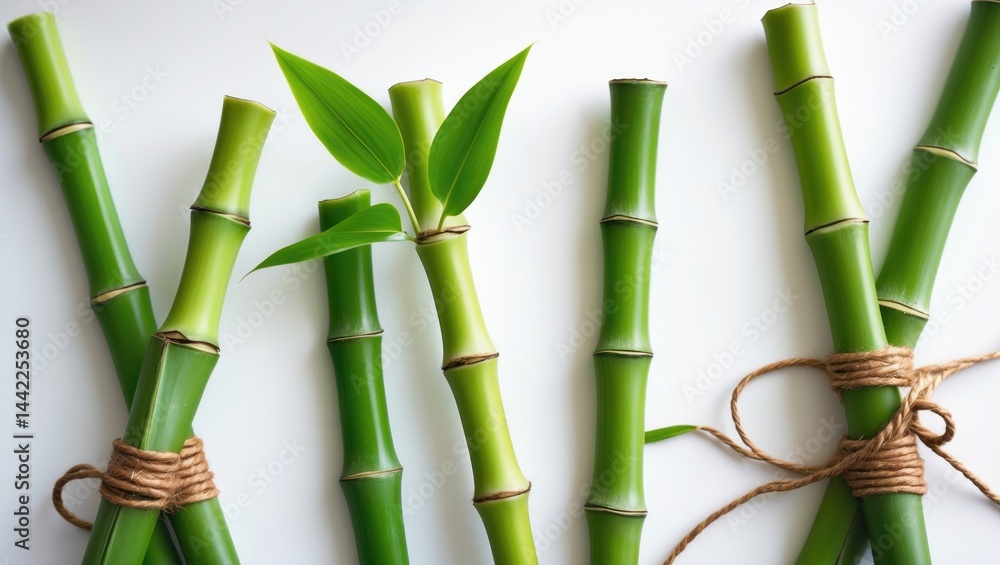Fototapeta premium White background with isolated pieces of decorative plants and green leaves