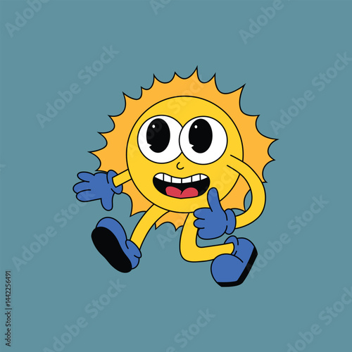 sun face impressed character doodle color vector