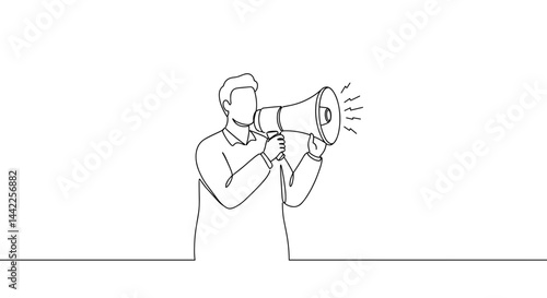 Person using a megaphone to communicate in minimalistic style  