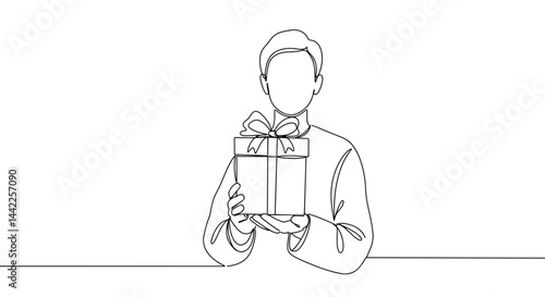 Person holding a gift in a minimalistic line art style  