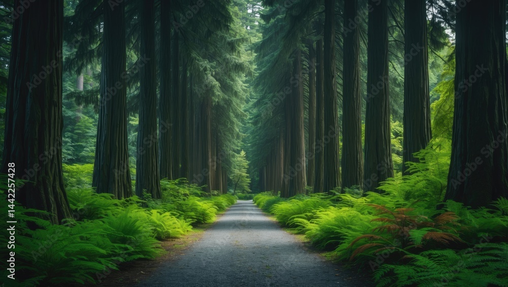 Obraz premium Shrine's Avenue of Giant Cedar Trees in the Summer