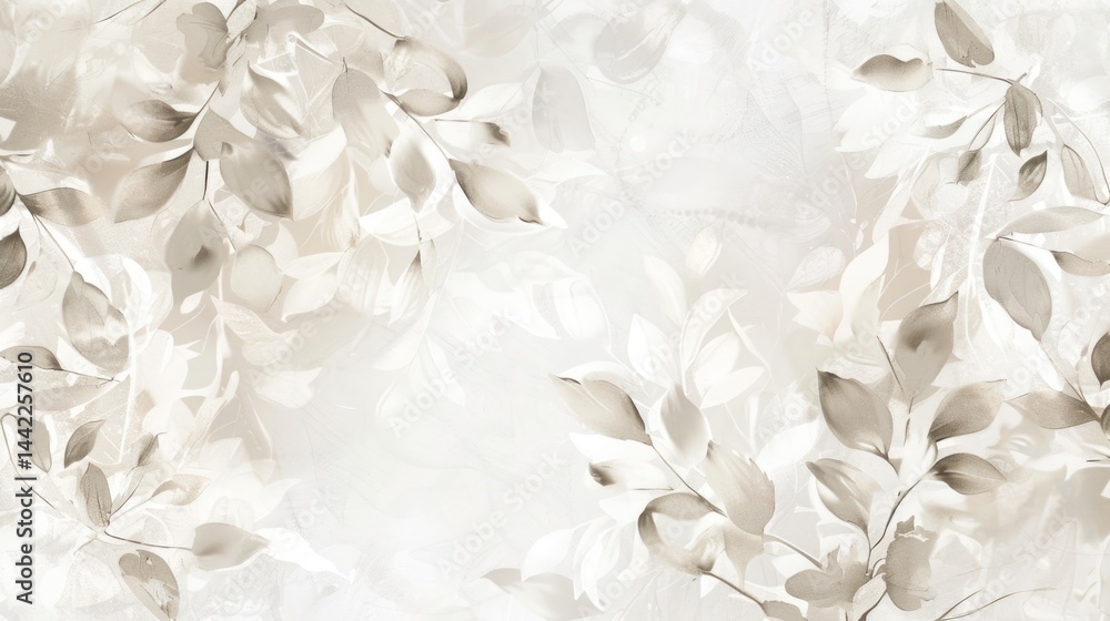 Fototapeta premium Elegant neutral leaf pattern background with soft beige watercolor effect