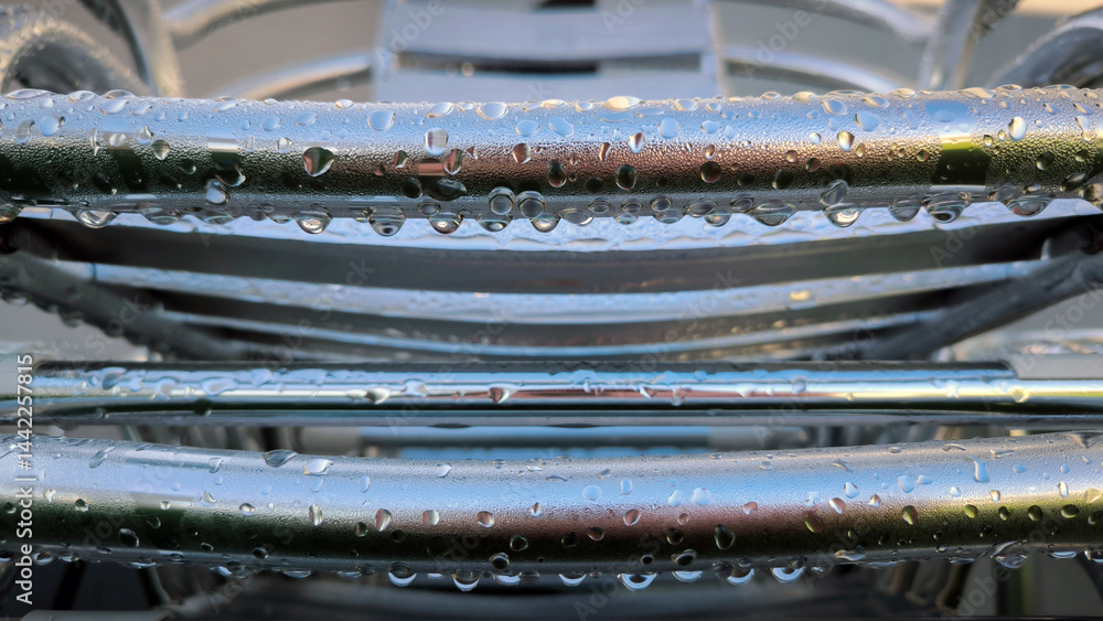 water drops om metal surface close up