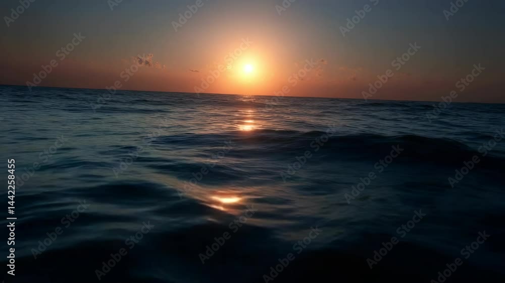 Beautiful sunset over calm ocean waters with vibrant colors reflecting on the waves Beautiful sunset over calm ocean waters with vibrant colors reflecting on the waves