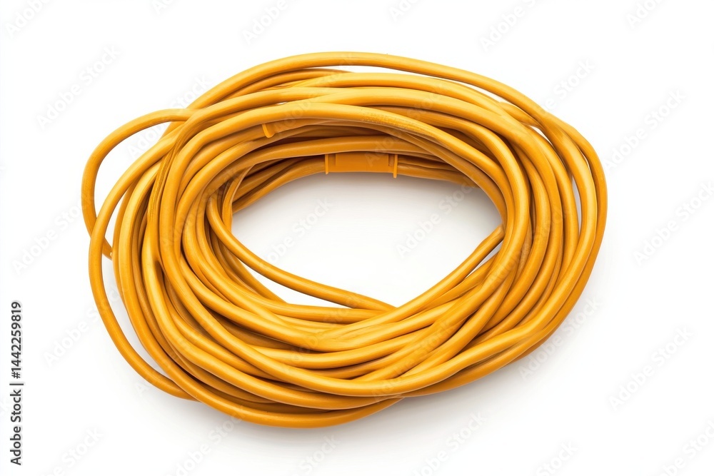 Bright yellow electrical cord coiled neatly ready for use perfect for home projects bright clean Bright yellow electrical cord coiled neatly ready for use perfect for home projects bright clean