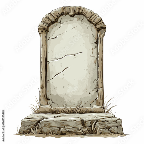 Vector illustration of a rustic tombstone tomb stone in a cemetery graveyard isolated on a white background