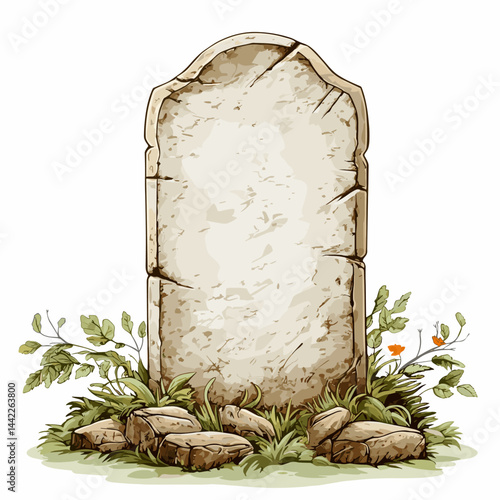 Vector illustration of a rustic tombstone tomb stone in a cemetery graveyard isolated on a white background