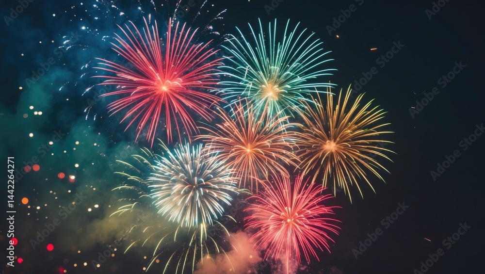 Fototapeta premium Abstract fireworks design with room for text.