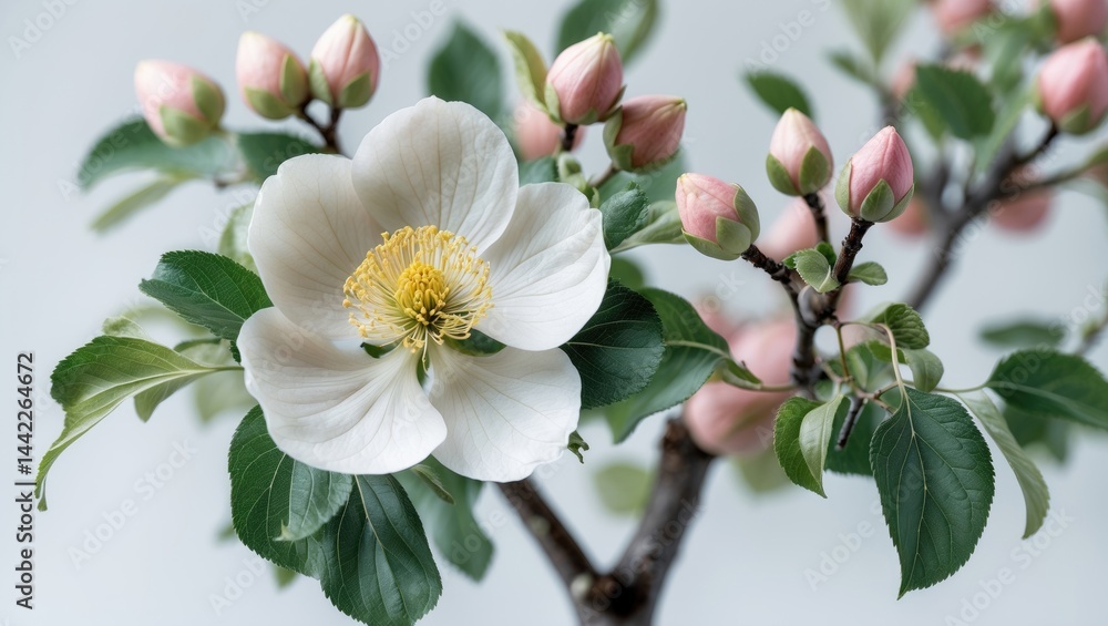 Obraz premium White background with isolated apple tree flowers