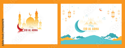 Eid al adha wishes and greetiing social media two post banner vector design 