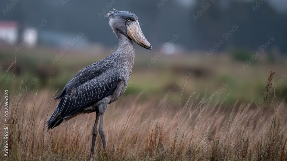Fototapeta premium Shoebill Stork Portrait: Majestic Bird in Wetland Habitat
