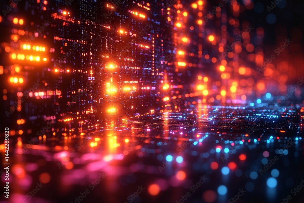 Glowing digital data streams flow, futuristic background Glowing digital data streams flow, futuristic background