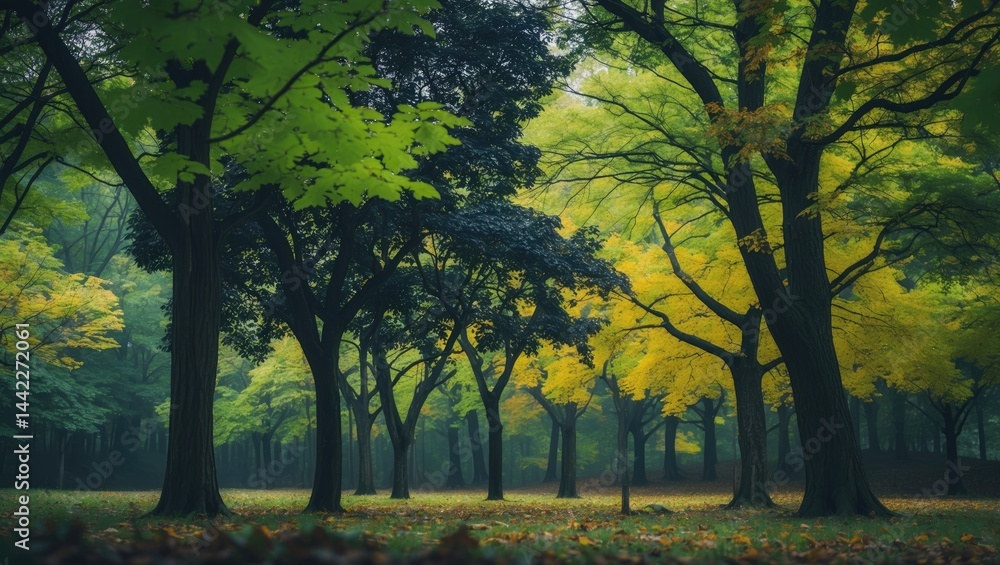 Naklejka premium Trees displaying autumn colors in the park.