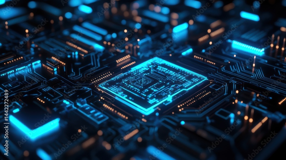 Fototapeta premium Quantum AI-Enhanced Chip Processing Holographic Interface